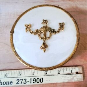 Vintage 1940's Footed Globe Glass and 24k Gold Plated Jewelry/Powder Box